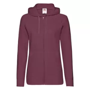 Image of Fruit Of The Loom Ladies Fitted Lightweight Hooded Sweatshirts Jacket / Zoodie (240 GSM) (XS) (Burgundy)