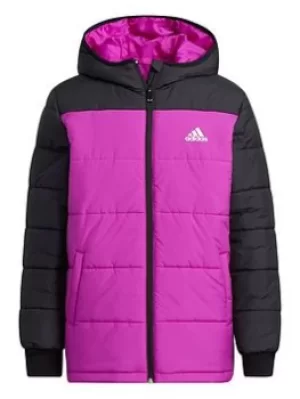 Image of Boys, adidas Junior Unisex Yk Padded Jacket, Black/Pink, Size 7-8 Years