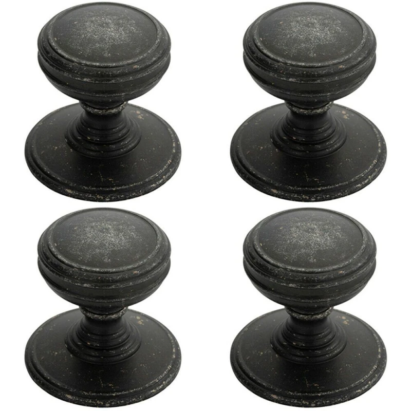 Image of Loops 4x Ringed Tiered Cupboard Door Knob 38mm Diameter Pewter Cabinet Handle Multi unisex