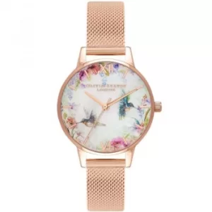 Image of Painterly Prints Mother Of Pearl Rose Gold Mesh Watch