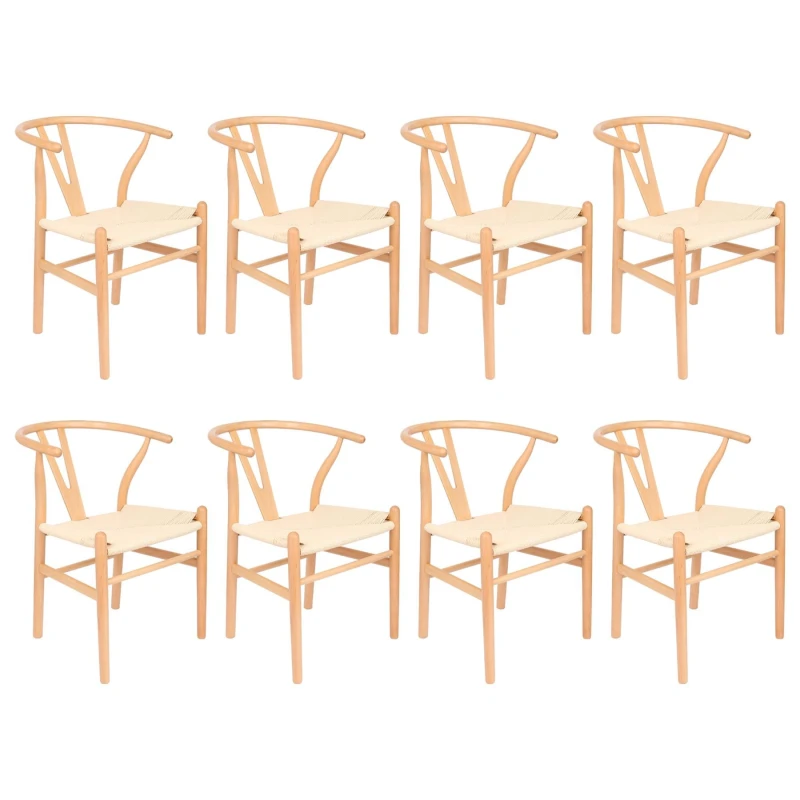Image of Nicholas Winter 8x Beech Wood Wishbone Dining Chairs - Solid Wood Wish Bone Wood Chairs in Natural Natural Unisex