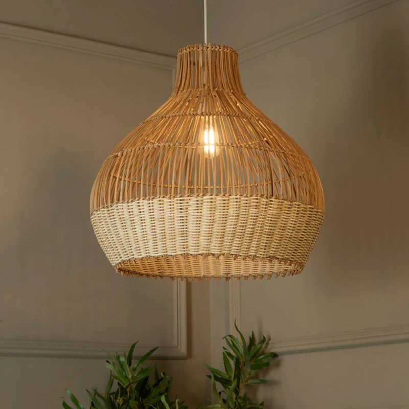 Image of Lighting Collection Artisan Weave Natural Open Design Rattan Pendant Light Shade