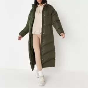 Image of Missguided Recycled Chevron Maxi Puffer Coat - Green