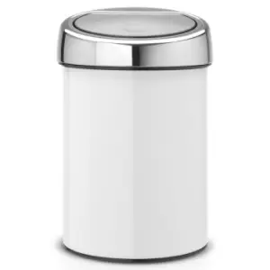 Image of Brabantia Touch Bin 3 Litre White (Brilliant Steel Lid)
