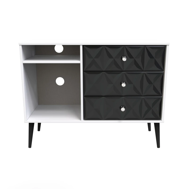 Image of Toledo 3 Drawer TV Unit In Deep Black & White (Ready Assembled)