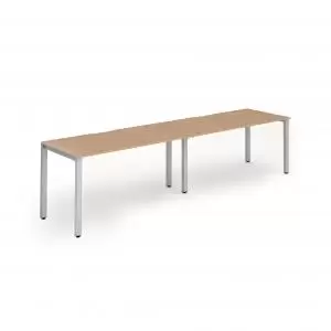 Image of Single Silver Frame Bench Desk 1400 Oak 2 Pod