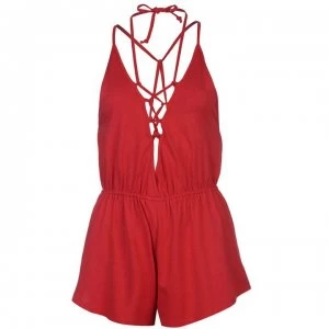 Image of Firetrap Blackseal Lace Up Playsuit - Red