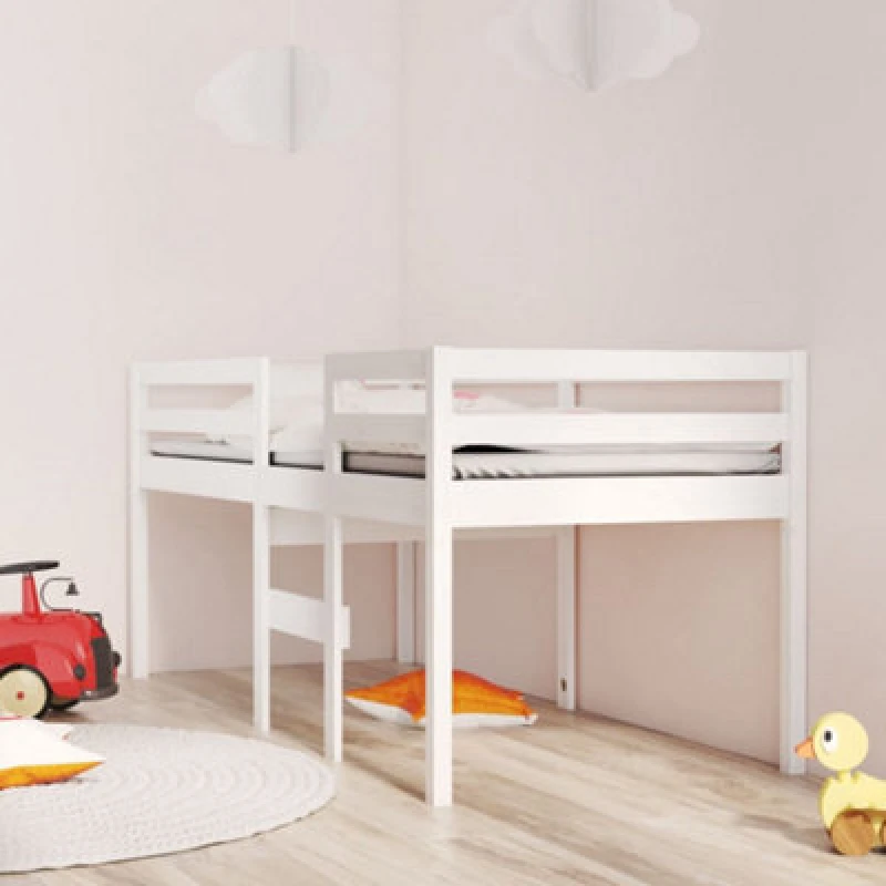 Image of vidaXL High Sleeper Bed White 75x190cm 2ft6 Small Single Solid Wood Pine, White 821620