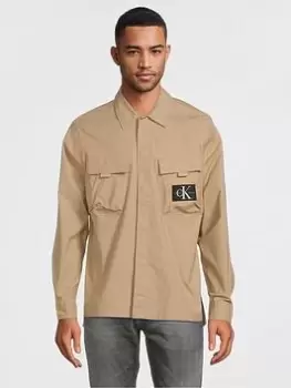 Image of Calvin Klein Jeans Utility Cargo Overshirt, Beige, Size L, Men