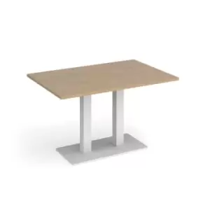 Image of Eros rectangular dining table with flat white rectangular base and twin uprights 1200mm x 800mm - kendal oak