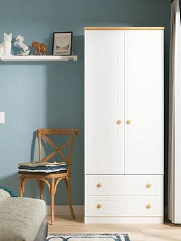 Image of Swift Harrogate Ready Assembled Double Wardrobe With 2 Drawers White/Oak WPZGH Unisex