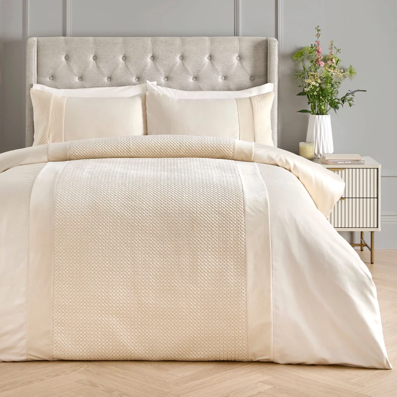 Image of Soiree Iras Textured Pinsonic Duvet Cover Bedding Set Natural