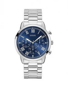 Image of Guess Guess Hendrix Blue Sunray And Silver Detail Chronograph Dial Stainless Steel Bracelet Mens Watch