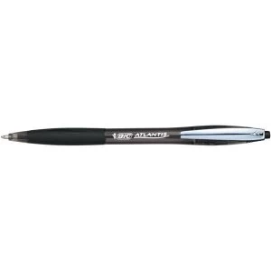 Image of Bic Atlantis Retractable Ballpoint Pen with Rubber Grip Black Pack of 12 Pens