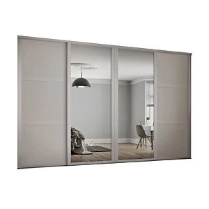 Image of Spacepro 762mm Cashmere Shaker frame 3 panel & 2x Single panel Mirror Sliding Wardrobe Door Kit