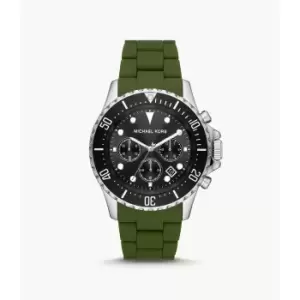 Image of Michael Kors Mens Everest Chronograph Silicone And Stainless Steel Watch - Green