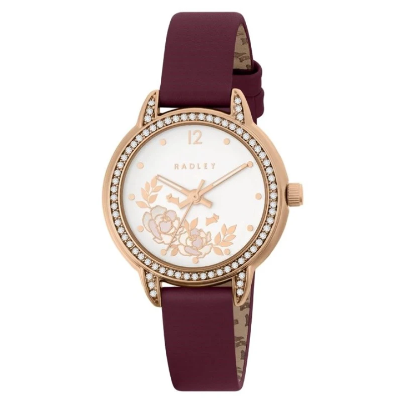 Image of Radley Stone Set Bezel Cranberry Red Leather Strap Watch