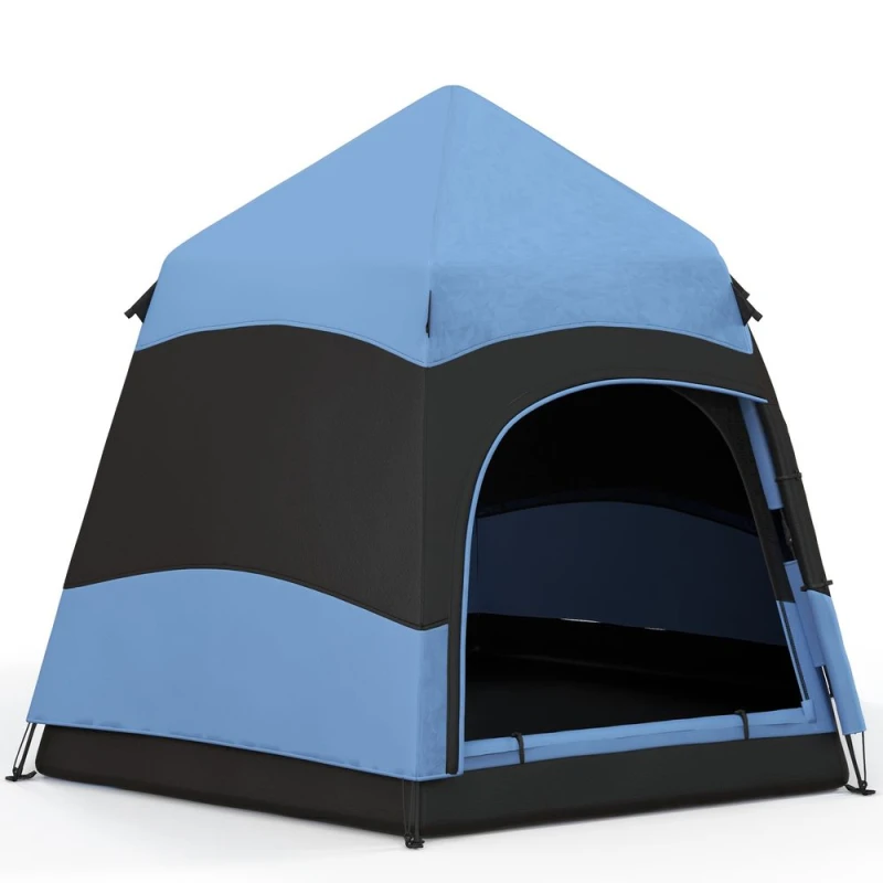 Image of Outsunny 4 Person Pop Up Tent Camping Festival Hiking Shelter Family Blue