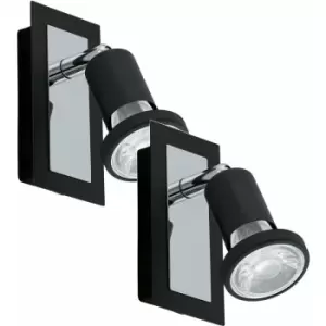 Image of 2 pack Wall Spot Light Black & Chrome Back Plate & Shade Rocker Switch GU10 5W