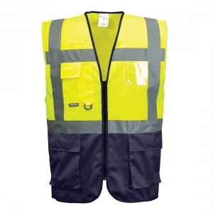 Image of Portwest Warsaw Executive Class 1 Hi Vis Vest Yellow / Navy XL