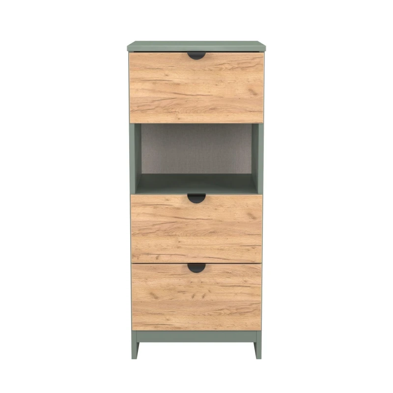 Image of Welcome Furniture Ready Assembled Bora 3 Drawer Open Shelf Bedside Cabinet, Green BOP602GCRG