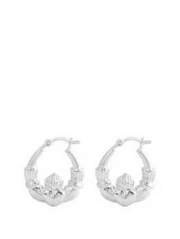Image of The Love Silver Collection Sterling Silver Thick Claddagh Heart Creole Hoop Earrings