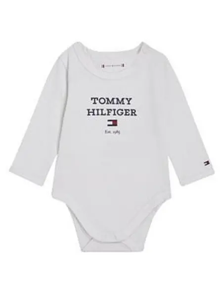 Image of Tommy Hilfiger Baby Th Logo Long Sleeve Body - White Size Age: 6-9 Months