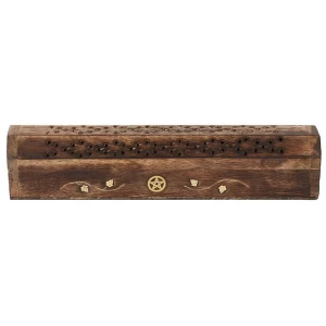 Image of Mango Wood Incense Box with Brass Pentagram Inlay