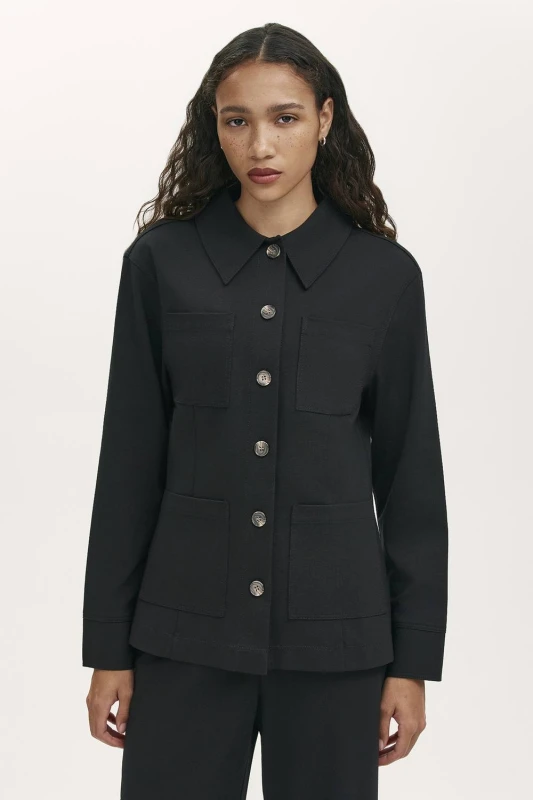 Image of Finery London Womens Agness Ponte Jersey Collared Jacket in True Black Size: 8 True Black Female 8