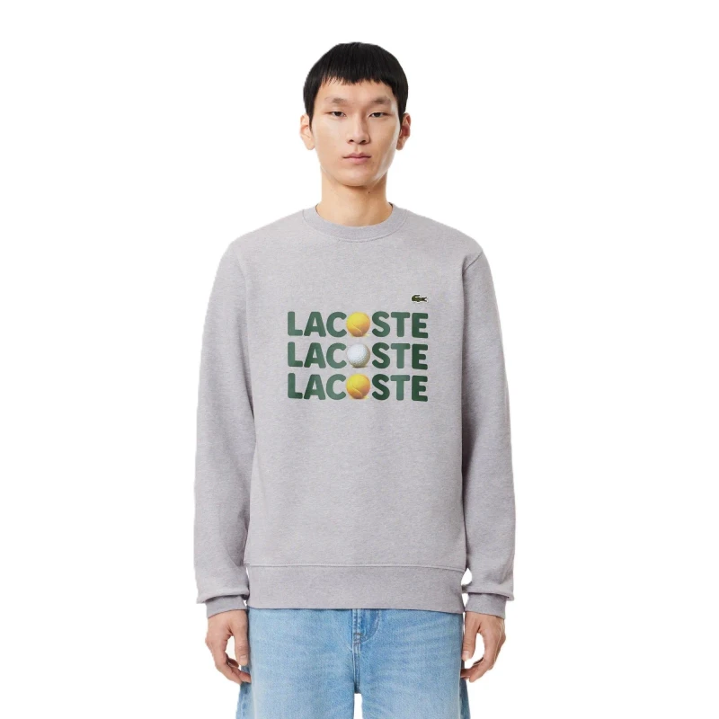 Image of Lacoste Mens Logo Crew Neck Jumper Silver Chine male XS