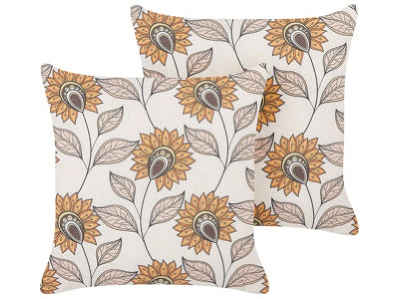 Image of Beliani Set Of 2 Decorative Cushions Tuberose 45 X 45cm Multicolour Floral Pattern