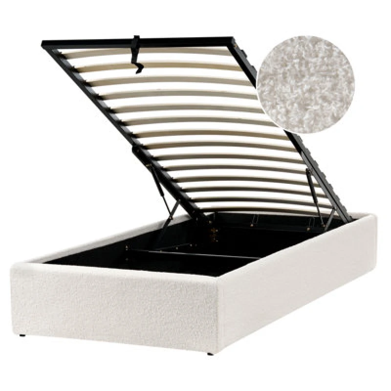 Image of Beliani Ottoman Bed Without Headboard Boucle Dinan 90 X 200 Cm (Eu Single) Off-White