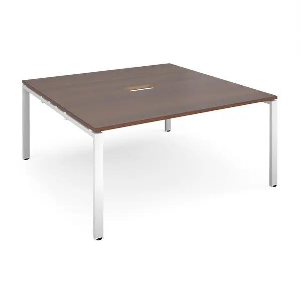 Image of Adapt Square Office Boardroom Table With Power Module Cut Out - Walnut - White Frame