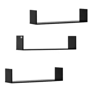 Image of Homcom Set Of 3 Wooden Floating Shelves Wall Mount Cd DVD Storage Display Black