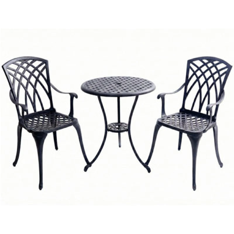 Image of Centurion Supports Oshowa Garden And Patio Table And 2 Large Chairs With Armrests Cast Aluminium Bistro Set Black