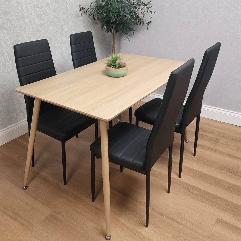 Image of Kosy Koala Modern Wood Effect Dining Table Set With 4 Black Chairs Dining Room Furniture