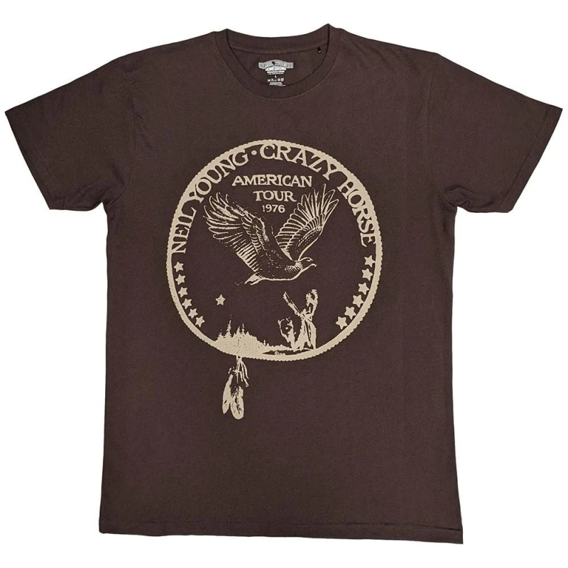 Image of Neil Young Mens Tour '76 Seal T-Shirt in Brown Size: Small Brown Male S