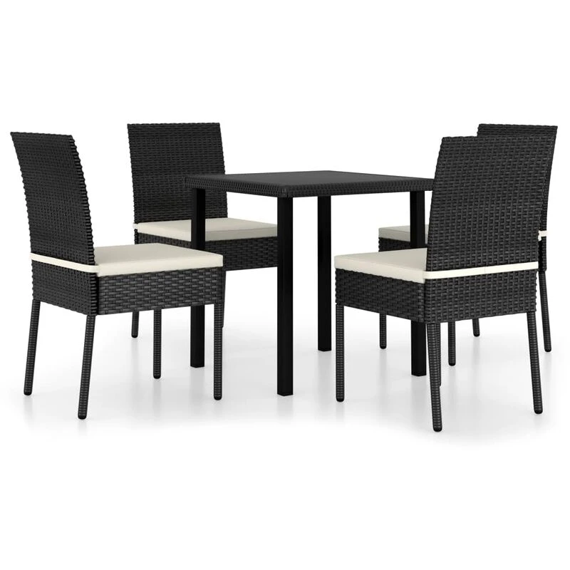 Image of VIDAXL 5 Piece Outdoor Dining Set with Cushions Poly Rattan Black Vidaxl 8720286943151
