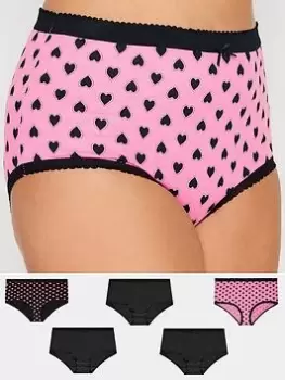Image of Yours 5 Pack Love Heart Full Briefs - Pink, Size 34-36, Women