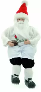 Image of Festive Plush Sitting English Rugby Santa / Father Christmas Ornament