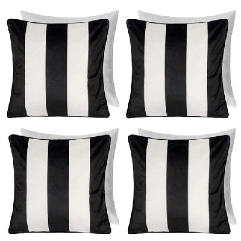 Image of OHS OHS 4 Pack Stripe Matte Velvet Filled Cushion Covers in White Size: 45cm x 45cm White 45cm x 45cm Unisex 5027434216314