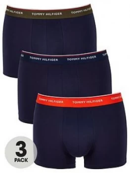 Image of Tommy Hilfiger 3 Pack Contrast Waistband Trunks - Navy, Size S, Men