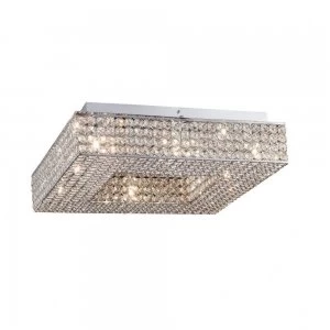 Image of Flush Ceiling Square 8 Light Polished Chrome, Crystal