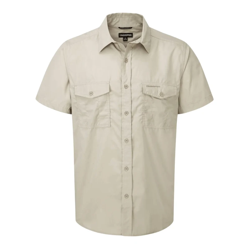 Image of Craghoppers Craghoppers Men NosiDefense Cotton-Blend 'Kiwi' Short Sleeve Shirt in Beige Size: Small Beige S Male 5054904523146