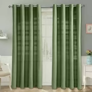 Image of Homecapes Cotton Rajput Ribbed Dark Olive Curtain Pair, 66 x 90'