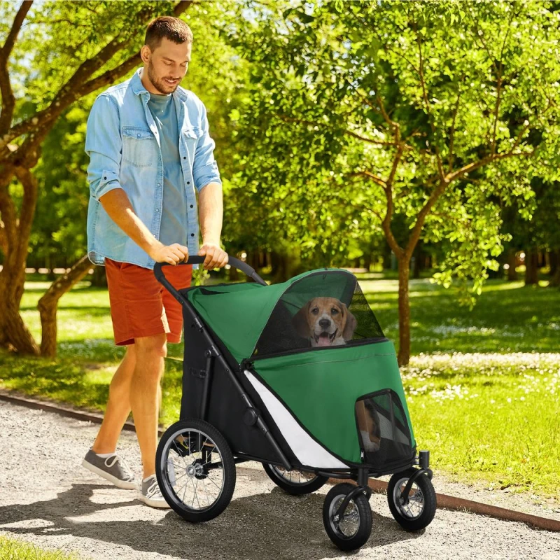 Image of PawHut Pet Stroller Foldable Design with Cushion for m and l Dogs Green - Pawhut 5056725531416