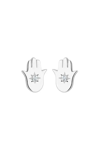 Image of Simply Silver Sterling Silver 925 Hamsa Hand Stud Earrings Silver