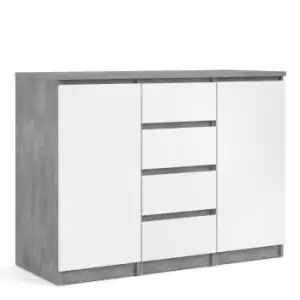 Image of Naia Sideboard 4 Drawers 2 Doors In Concrete And White High Gloss