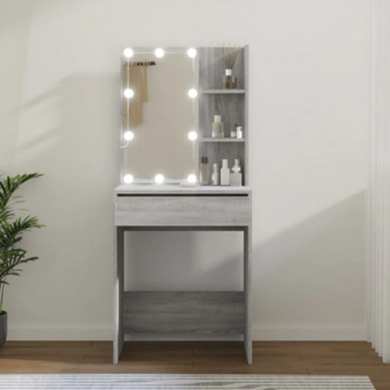 Image of vidaXL Dressing Table with LED Grey Sonoma 60x40x140 cm, Grey 820443