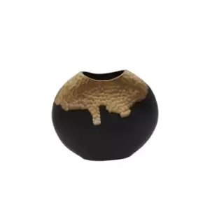 Image of Olivia's Black And Gold Round Dimpled Vase Large